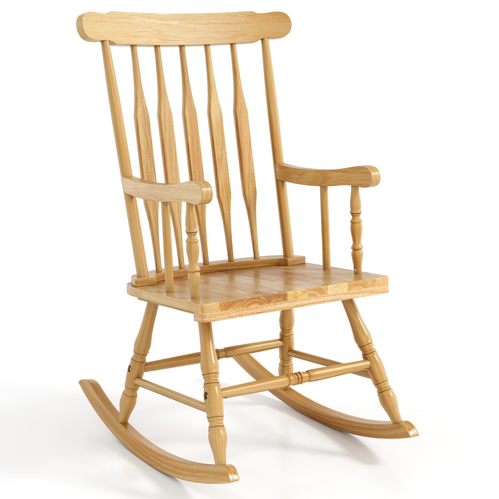 Tangkula Patio Rocking Chair Solid Wood with Rubber Wood Frame
